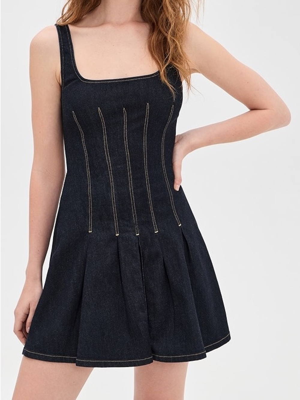 Alice + Olivia Square-Neck HOLLIS DENIM MINI DRESS - Picture 7 of 12